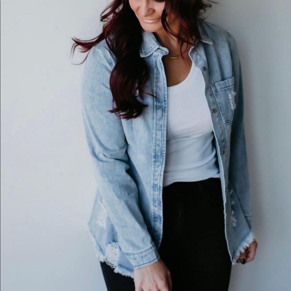 Medium Wash Distressed Denim LB Top